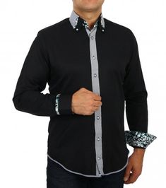 Fashionable slim fit long sleeve shirt from HK Mandel  * Premium quality. * High quality workmanship. * 80% Cotton 20% Polyester. * Contrast applications. * Long sleeve shirt * Button-down collar, so that the collar always keeps its shape. * Color: Black. Fabric inserts black/white striped and with petrol green/white/black patterned fabric. * The fashionable shirt from HK Mandel is a chic companion and easy to combine, whether for the office, for travel or for leisure. * All items without access Designer Long Sleeve Cotton Dress Shirt, Designer Slim Fit Long Sleeve Dress Shirt, Designer Slim Fit Long Sleeve Shirt, Modern Long Sleeve Shirt With Button Closure, Modern Long Sleeve Shirt With Placket, Designer Long Sleeve Business Casual Shirt, Designer Long Sleeve Shirt For Business Casual, Designer Long Sleeve Business Tops, Designer Long Sleeve Tops For Business