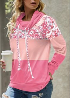 Color:Pink;Size:S;Size:M;Size:L;Size:XL;Size:XXL;Package Contents:1 X Sweatshirt;Occasion:Other; Minimalist Winter, Cowl Neck Sweatshirt, Winter Pullover, Color Block Top, Turtle Neck Top, Pink Hoodie, Trendy Tops, Plus Size Casual, Look Chic