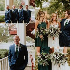 the bride and grooms are posing for pictures on their wedding day at the gazebo