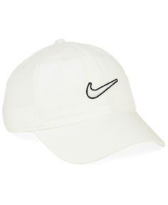 A classic cap with the timeless logo, the Nike Heritage Essential Swoosh Cap is a stylish and casual look while on the go. This cap is a traditional 6 panel look with an adjustable strap and a curved bill. White Curved Bill Sports Hat, White Sporty Baseball Cap For Golf, White Snapback Dad Hat For Sports, White Sports Hat With Curved Visor, White Sporty Dad Hat With Curved Bill, Sporty White Dad Hat With Curved Bill, Adjustable White Dad Hat For Sports, White Curved Bill Dad Hat For Sports, White Curved Visor Dad Hat For Sports