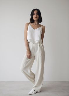 Classic wide-leg linen pants - relaxed fit, pleated. ✈ free worldwide shipping It is comfortable trousers, both fashionable and casual. Handmade linen pants are a must-have for your summer, perfect for a day of meetings or outdoor activities. Linen makes the best micro-climate of the skin, is breathable, and absorbs moisture and perspiration. ■ color: light beige available in blue ■ material: 100% linen ■style: - wide leg - high waist -pleated -side pockets - zipper fly - elastic waistband in ba White Linen Wide Leg Harem Pants, Versatile Linen Wide Leg Pants, Versatile Beige Linen Pants, Linen Wide-leg Pants, Wide-leg Linen Pants, Chic Linen Wide Leg Pants With Loosely Fitted Hips, Summer Linen Harem Pants Straight Cut, Summer Linen Harem Pants, Elegant High-waisted Linen Wide Leg Pants