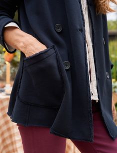 Meet Belfast, our English-peacoat-meets-California-cool jacket designed to toss over a tee and go! Luxurious horn buttons, scrunchable sleeves, a stretchy fit, and statement collar add a pop of California cool to this year-round piece. British Royal Navy, Statement Collar, Italian Bags, Frank & Eileen, California Cool, Favorite Sweater, Cool Jackets, Royal Navy, Soft Tops