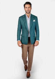 Stand out from the crowd in the Ellis Deep Teal Linen Jacket. Made from pure linen, this vibrant blazer keeps you looking sharp without compromising comfort. Expertly crafted to any style and custom made to your unique size. Look your best with this summer favorite. Semi-formal Linen Blazer With Notch Lapel, Linen Suits With Welt Pockets And Long Sleeves, Single Breasted Linen Tweed Jacket, Semi-formal Linen Blazer With Long Sleeves, Single-breasted Linen Tweed Jacket With Long Sleeves, Single-breasted Linen Tweed Jacket, Semi-formal Long Sleeve Linen Outerwear, Semi-formal Long Sleeve Linen Blazer, Linen Long Sleeve Blazer For Semi-formal Occasions