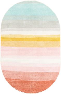 a round rug with multicolored stripes on it