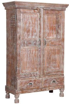 an old wooden armoire with two doors