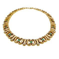 GEORGOUS vintage 1980s Baroque/Renaissance revival looking necklace. Goldstone with green and clear rhinestone. It is unmarked. Resembles pieces by Florenza. VERY well made. This isn't a flimsy piece!  Measures 17 3/4" x 5.8."  Excellent condition. Vintage Gold Emerald Necklace For Formal Occasions, Vintage Green Jeweled Necklaces, Vintage Green Jeweled Necklace, Wakefield, Gold Rhinestone, Choker Necklaces, Rhinestone Necklace, Clear Rhinestones, Necklace Etsy