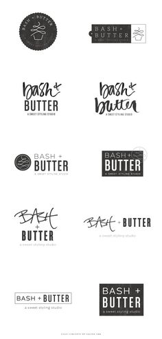 some type of logos that are black and white, with different font styles on them