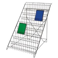 a metal wire structure with two blue and green squares on the front, and one green square