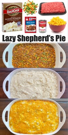 an easy recipe for lazy shepherd's pie that is ready to be baked in the oven