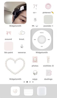 an iphone screen with the words and pictures on it, including pearls, beads, hair clips