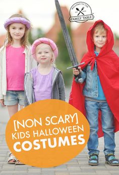 three children in halloween costumes with the words iron scary kids'halloween costumes on them