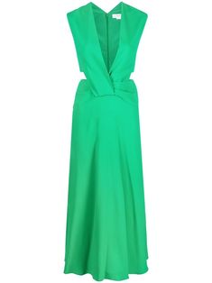 bright green twist detailing cut-out detailing plunging V-neck concealed rear zip fastening sleeveless mid-calf length Spring Cocktail Midi Dress With Cut-out Waist, Elegant Green Cutout Dress, Elegant Green Dress With Cutout Details, Chic Green Maxi Dress With Cutout, Chic Green Midi Dress With Cutout, Chic Green Cutout Midi Dress, Green V-neck Midi Dress For The Beach, Green V-neck Dress With Cutout, Green Midi Length V-neck Beach Dress