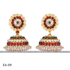 Design by Classical Dance Jewelry® ❥ Colorful and Designer traditional big pearl top and butta or Jhumka Kemp temple Indian Jewelry Earrings in Red and Green stones ❥ Model no: EA-09 ❥ Age : 10 yrs and up ❥ You Can wear this set especially for Bharatnatyam And Kuchipudi Dance Performances and in Parties, Engagement, Weddings, Birthdays. ❥ Handmade Indian Item. Size in CM (approximately) ☛ Top - 1.5 to 2 CM ☛ jhumka - 3 to 4 CM Set includes ☛ Earrings pair PLEASE NOTE ❥ ALL SALES ARE FINAL ✅ ❥ No Temple Indian, Kuchipudi Dance, Pearl Top, Indian Jewelry Earrings, Jewelry Colorful, Classical Dance, Dance Jewelry, Big Pearl, Green Stones