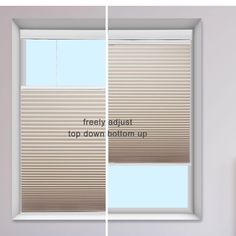 two different types of blinds with the words freely adjust top down bottom up