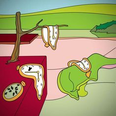 an animated image of two people sleeping on the ground in front of a clock and tree