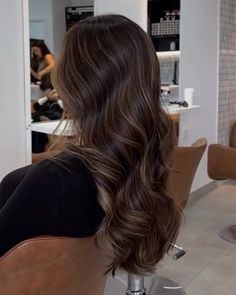 Darker Brown Hair With Dimension, Balayage On Latinas, Hair Glaze Brunette, Mousy Brown Balayage, Healthy Dark Brown Hair, Asian Brown Highlights, Types Of Brunette Hair Color, Darker Highlights Brunettes, Mocha Brown Hair Balayage