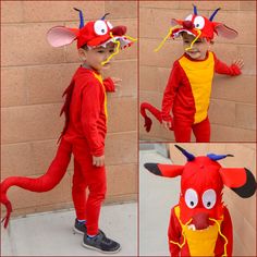 a collage of photos shows a young boy dressed as a red devil with horns and tail