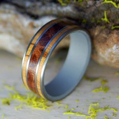 OLIVE LOVE REDWOOD | Redwood & Olive Wood - Titanium Wedding Ring - Minter and Richter Designs Redwood Wedding, Custom Ring Box, Titanium Wedding Rings, Titanium Wedding Band, Womens Ring, Titanium Ring, Wood Ring, Wedding Sale, Mens Ring