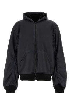 Find BALENCIAGA Leather Jackets on Editorialist. Midnight blue leather jacket Hooded Leather Outerwear For Work, Hooded Leather Jacket With Pockets For Work, Hooded Leather Jacket For Work, Blue Leather Streetwear Outerwear, Blue Leather Outerwear For Streetwear, Balenciaga Leather Jacket, Balenciaga Sweatshirt, Balenciaga Leather, Blue Leather Jacket