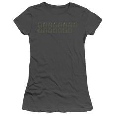 a women's t - shirt with an image of four rows of people on it