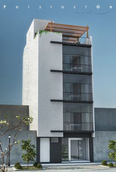 an architectural rendering of a modern apartment building