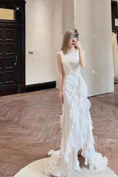 Simple Mermaid Beach Wedding Dress with Ruffles, Spaghetti Straps Backless Bridal Gown UQW0107 White Prom Dresses, Backless Bridal Gowns, White Prom, White Bridal Dresses, Ruffle Wedding Dress, Preppy Dresses, Back Wedding Dress, White Prom Dress, Long Wedding Dresses