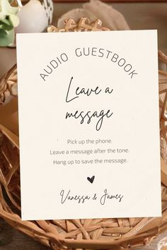 a sign that reads, audio guest book leave a message