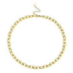 Introducing our stunning Chain Gang Necklace! This piece is the perfect addition to any jewelry collection. Made with 18k gold plated stainless steel, it's both beautiful and durable. The classic link chain design is timeless and versatile, making it perfect for any occasion. The Chain Gang Necklace has a length of 15" with a 2" extender, allowing you to adjust the length to your desired fit. You can wear it as a choker or let it hang as a longer necklace. The extender ensures that it fits perfe Classic Stainless Steel Necklace With Chunky Chain, Classic Chunky Chain Stainless Steel Necklace, Classic Stainless Steel Chunky Chain Necklace, Stainless Steel Cable Chain Necklace With Oval Links, Stainless Steel Oval Link Cable Chain Necklace, Gold Stainless Steel Chunky Chain Necklace, Classic Stainless Steel Necklace With Gold Chain, Elegant Stainless Steel Paperclip Chain Necklace, Classic Stainless Steel Necklace With Cable Chain