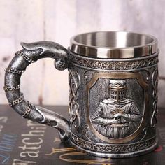 Mugs Stainless Steel 450ml Templar Knight Beer Mug Ancient Treasures Ancientreasures Viking Odin Thor Mjolnir Celtic Ancient Egypt Norse Norse Mythology Tattoo Coffee Cup, Drawing Coffee Cup, Coffee Cup Sayings, Coffee Cup Tattoo, Coffee Cup Drawing, Coffee Mug Rack, Cup Sayings, Cup Drawing, Drawing Coffee