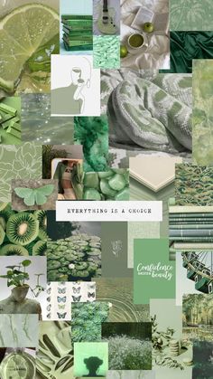 a collage of green and white images with the words, everything is a choice