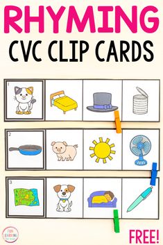 printable rhyming cvc clip cards for kids