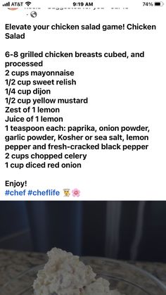 the recipe for chicken salad is shown in an instagram