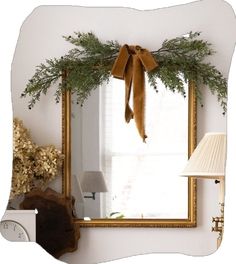 Back Of Chair Wreath, Thanksgiving Decorations Mantle, Decorating Mirror For Christmas, Elegant Simple Christmas Decor, Christmas Built In Decor, Christmas Decor Ideas For Mirror, Everyday Mantel Decorating Ideas With Tv, Mismatched Stockings Christmas, Mudroom Christmas Decor