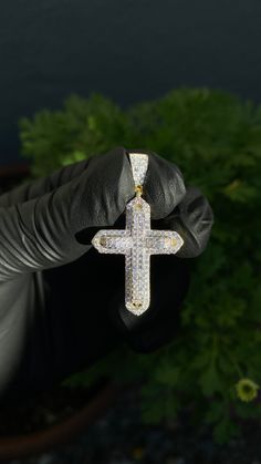 925/14k Cross Pendant - Ragetown Jewelers White Gold Cuban Link Jewelry With Pave Setting, Iced Out Diamond White Cross Jewelry, Iced Out Diamond Cross Jewelry, Luxury Cubic Zirconia Cross Jewelry, Gold Jewelry With Vvs Clarity Lab Grown Diamonds, Formal Iced Out Pendant Jewelry, Cuban Link Jewelry With Pave Setting In Cubic Zirconia, Cuban Link Cubic Zirconia Jewelry With Pave Setting, Diamond White Cross Jewelry With Pave Setting