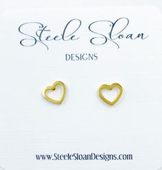 Sweet little open heart gold stud earrings in hypoallergenic gold stainless steel - adorable Valentines or Galentines gift! just at 1/4 inch #heartearrings #valentine Cute Gold Heart Earrings For Mother's Day, Cute Gold Heart Earrings For Gift, Cute Gold Heart Earrings Nickel Free, Cute Gold Double Heart Earrings, Cute Double Heart Gold Earrings, Dainty Gold Open Heart Earrings, Galentines Gifts, Hummingbird Earrings, Sweet Valentine