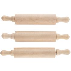 three wooden rolling pins on a white background