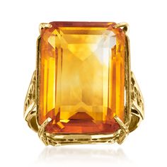 Ross-Simons - C. 1990 Vintage 11.50ct Citrine Ring in 14kt Yellow Gold. Size 6.25. C. 1990. Featuring a sizable 11.50 carat citrine, this ring from our Estate collection will not go unnoticed! Emitting unique glow, the rectangular emerald-cut gem will grace every one of your outfits with a bit of sunshine. Note the elegant openwork adorning the subtly tapered band. Finely crafted in 14kt yellow gold. 3/4" wide. Citrine ring. Exclusive, one-of-a-kind Estate Jewelry. Citrine birthstones are the pe Citrine Birthstone, Will And Grace, Citrine Ring, Estate Jewelry, Emerald Cut, Citrine, 50 %, Jewelry Rings, Fine Jewelry