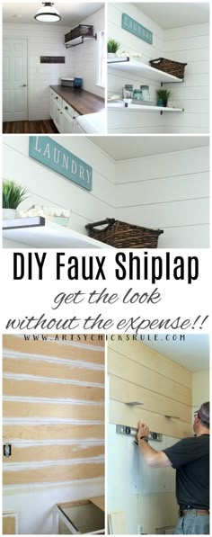 the diy faux shiplap is easy to make