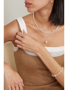 MIZUKI 14-karat gold pearl necklace | NET-A-PORTER Gold Pearl Necklace, Minimal Jewelry, Fall Shopping, Gold Pearl, Necklace Designs, Net A Porter, Pearl Jewelry, Women Collection, Jewellery And Watches