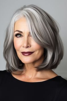 A long bob with tapered ends offers a trendy, elongating effect. The tapering lightens the weight, allowing your hair to appear fuller. Click here to check out more trending full-bodied hairstyles for women in their 60s with thin hair. Perfect Curly Hair, Grey Bob Hairstyles, Grey Hair Transformation, Gorgeous Gray Hair, Grey Hair Inspiration, Beautiful Gray Hair, Gray Hair Growing Out, Blending Gray Hair, Gray Hair Highlights