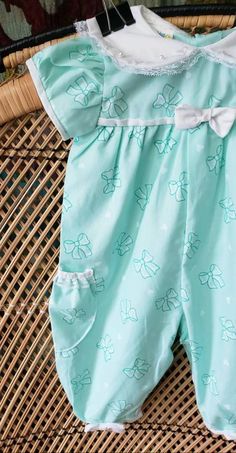 80s Bows & Hearts Seafoam Baby Jumpsuit by Mayfair | Etsy Green Short Sleeve Bubble Romper For Spring, Spring Green Short Sleeve Bubble Romper, Playful Fitted Green Bubble Romper, Green Spring Playtime Jumpsuits And Rompers, Fitted Green Bubble Romper For Play, Cute Green Onesie For Spring, Cute Green Cotton Jumpsuits And Rompers, Cute Fitted Green Onesie, Sailor Baby