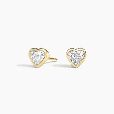 Classic Bezel Set Jewelry For Valentine's Day, Classic Jewelry With Bezel Setting For Valentine's Day, Gold Diamond Stud Earrings, Gold Diamond Earrings Studs, Baby Earrings, Yellow Heart, Ring Ideas, Heart Shaped Diamond, Diamond Stud Earrings