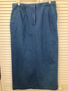 "Denim maxi sheath skirt. Simple design side pockets classic go everywhere denim skirt 100% cotton Talbots label size 14-click  description - Near mintage condition. Waist 32\" Hip 44\" Length 35 1/2\" Back kick pleat 16\" Front zipper w/ button and hook  Flat waistband w/ 5 1\" belt loops" Sheath Skirt, Denim Maxi, Kick Pleat, Denim Maxi Skirt, Jeans Rock, Label Sizes, Simple Design, Perfect Match, Front Zipper