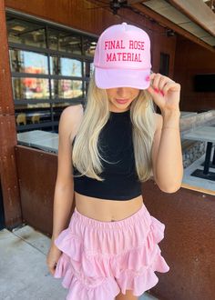 In honor of the Bachelor, you truly are "Final Rose Material'!!! Hats By Madi Made in Oklahoma Pink Mini Bucket Hat, Pink Snapback Hat With Short Brim For Summer, Pink Bucket Hat For Kentucky Derby, Pink Snapback Hat With Short Brim For Spring, Red Trucker Hat, University Accessories, Jumpsuit And Blazer, The Bachelor, Graphic Tops