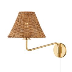 an image of a wall light with wicker shade on the lamp holder and white background