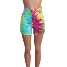 Hot Style Cut Hollowed-out Tie-dye Printed Denim Shorts Hot Style, Ripped Denim Shorts, Summer Jeans, Ripped Denim, Printed Denim, Tie Dye Print, 1 Million, Waist Tie, Jeans Style