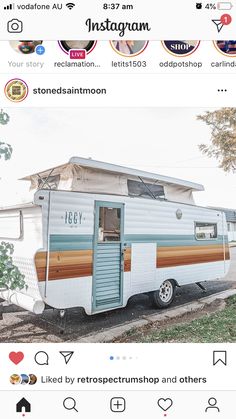 an instagram page with a trailer parked on the street