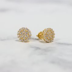 Detials: Material: 10K Gold/White Gold/Rose Gold plating over .925 Sterling Silver base. Stone: VVS Moissanite Size: 10.5mm(W) Halo Design Cluster Earrings In Cubic Zirconia, Cluster Earrings With Halo Design In Cubic Zirconia, Cubic Zirconia Cluster Earrings With Halo Design, Fine Jewelry Cubic Zirconia Round Cluster Earrings, Cluster Diamond Earrings With Halo Design As Gift, Cluster Halo Diamond Earrings Gift, Anniversary Cluster Earrings With Pave Setting In Cubic Zirconia, Cubic Zirconia Cluster Jewelry With Halo Design, Cluster Cubic Zirconia Earrings With Pave Setting