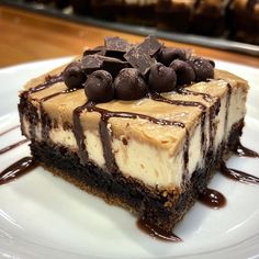 a piece of cheesecake with chocolate chips on top