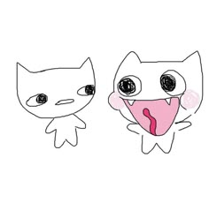 two cartoon cats with their mouths open and one has its tongue out to the side